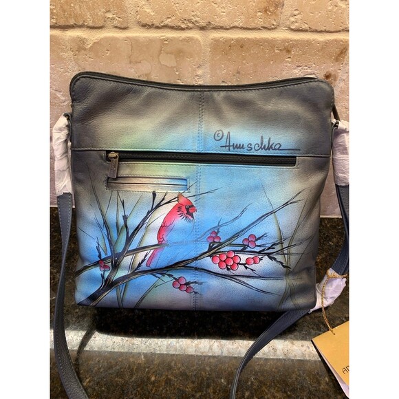 RARE Anuschka Leather Hand Painted "Northern Cardinal" Crossbody Handbag NWT - Picture 5 of 12